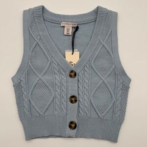 Sincerely Jules Womens Cable Knit Sweater Vest Light Blue Cropped V-Neck XS NWT